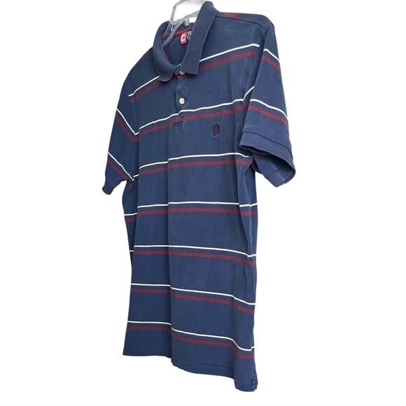 CHAPS SHORT SLV PULL-OVER POLO, MENS, XL, NAVY BLUE WITH RED & WHITE PINSTRIPES - Picture 3 of 12
